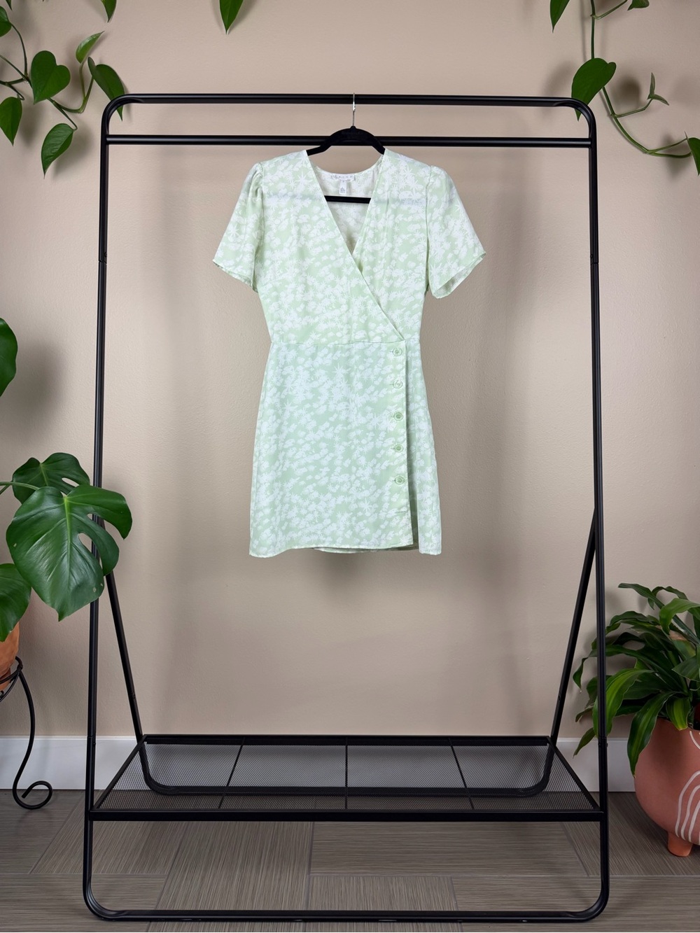 Leith Mint Green Floral Wrap Mini Dress